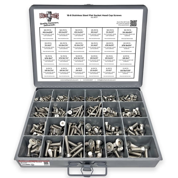 18-8 Stainless Steel Flat Socket Head Cap Screws Assortment - 453 Pieces