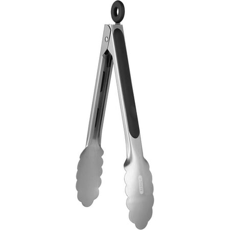 18/8 Stainless Steel Kitchen Tong: U-Taste 9 inch Heat Resistant Cooking Tong with Sturdy Metal Tips & Non Slip Silicone Handle & Smooth Locking for Serving Food Salad Grill BBQ (Black)