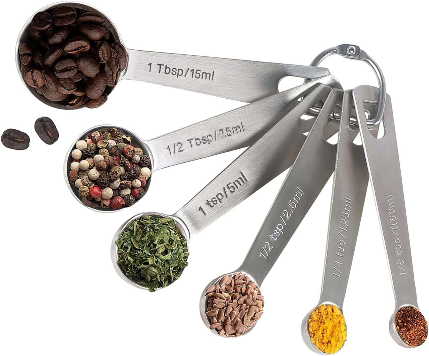  Measuring Spoons: U-Taste 18/8 Stainless Steel Set of 7 Piece:  1/8 tsp, 1/4 tsp, 1/2 tsp, 3/4 tsp, 1 tsp, 1/2 tbsp & 1 tbsp Dry and Liquid  Ingredients: Home & Kitchen