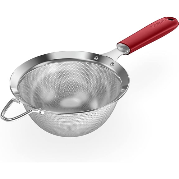 18/8 Stainless Steel Mesh Strainer 3.9 Inch Kitchen Fine Mesh Sieve Food with Riveted Sturdy Silicone Handle and 30 Mesh Hole for Straining Flour, Quinoa, Tea, Juice