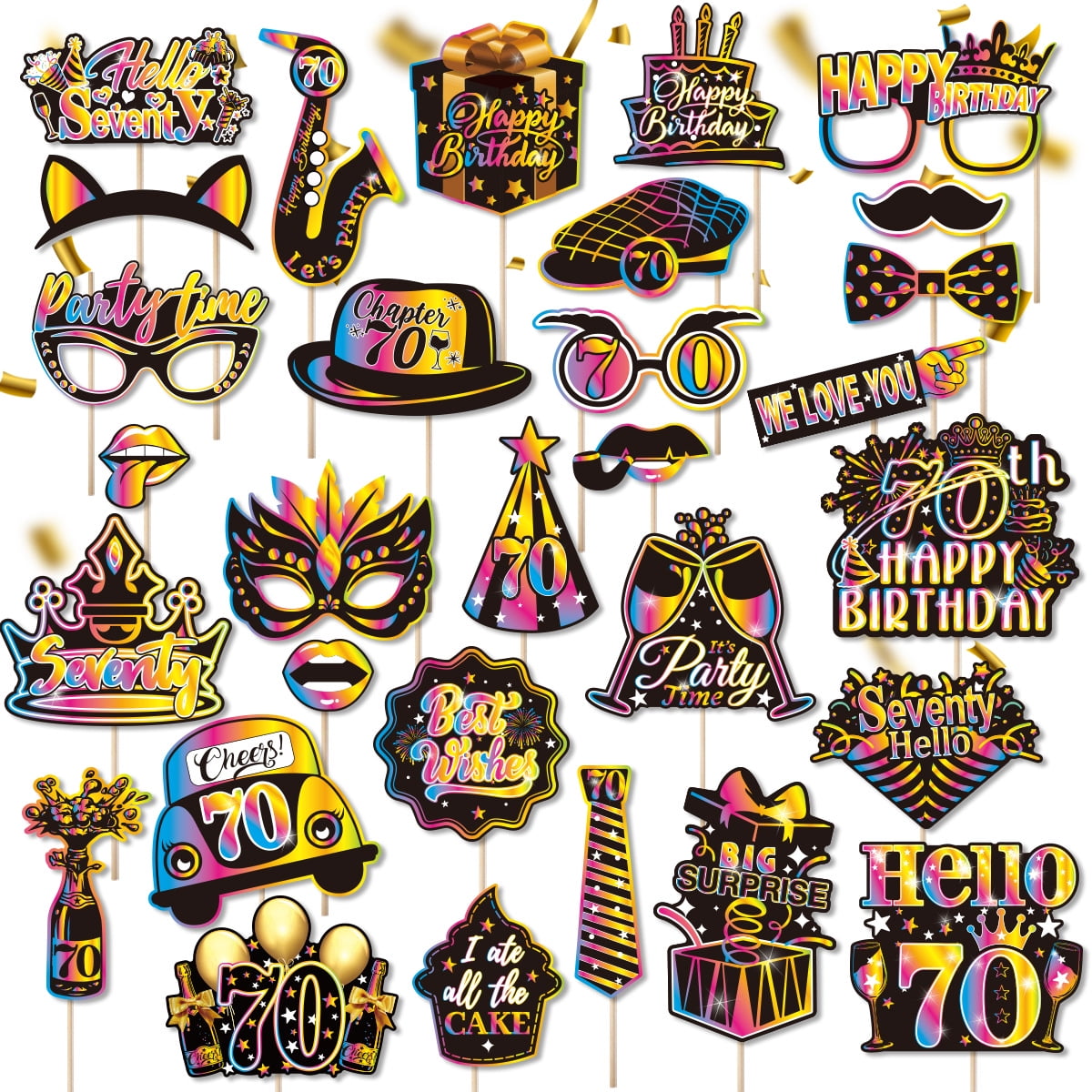 18-80th Birthday Photo Booth Props for Women & Men, 30Pcs Black Gold