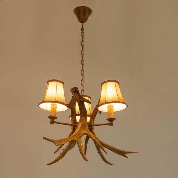 18.89" 3-Head Antler Chandelier Light Deer Horn Dining Restaurant Pendant Lamp Resin