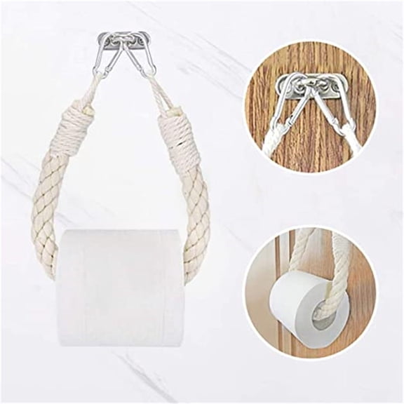 18.89" Nautical Toilet Paper Holder Wall Mount - Jute Rope Bathroom Storage with Swing Arm for Rolls & Towels, Beach Theme Decor for Coastal/Farmhouse Homes