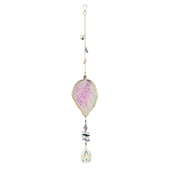 18.89in Resin Leaf Crystal Suncatcher Dreamlight Drop Leaf Shape Hanging Pendant Rainbow Maker Prism Light Catcher for Window Garden Porch Home Decor