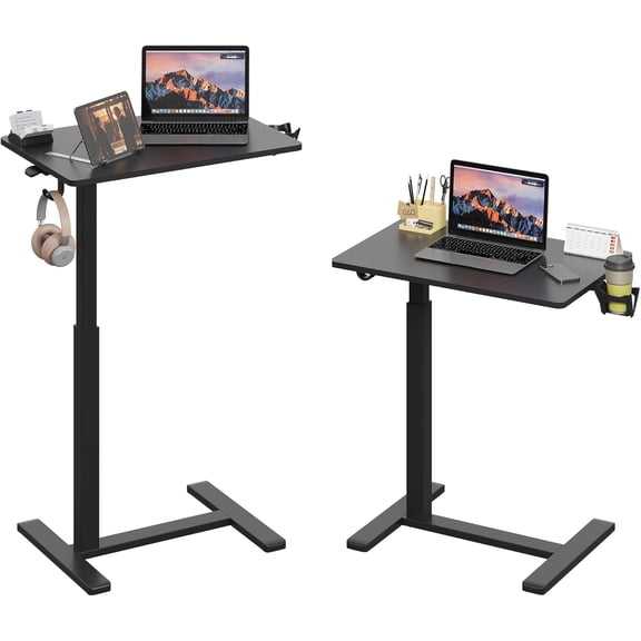 18.9 * 25.6 inches Mobile Standing Desk,C Shaped Pneumatic Adjustable Height Stand Up Desk,Ergonomic Standing Side Table for Home Office Work Computer Desk Workstation,Black