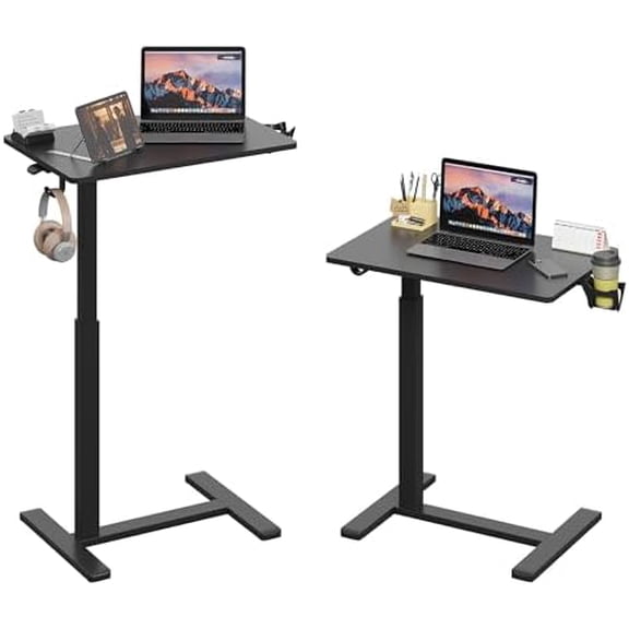 18.9 * 25.6 inches Mobile Standing Desk,C Shaped Pneumatic Adjustable Height Stand Up Desk,Ergonomic Standing Side Table for Home Office Work Computer Desk Workstation,Black$$Office