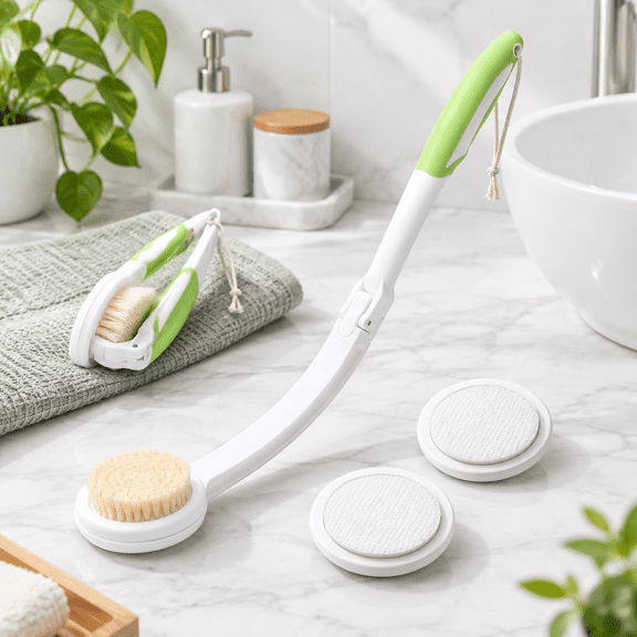 18.9" 3-in-1 Long Handle Bath Brush and Lotion Applicator Set