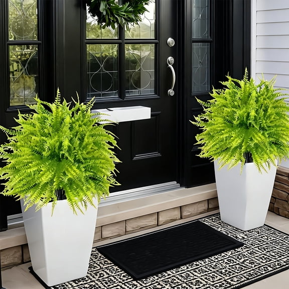 18.9 Inch Artificial Fern Topiary Ball Tree with Ground Spike, Outdoor UV Resistant Fake Evergreen Trees Shrubs Bushes, Artificial Plants Faux Bosten Fern Plants for Porch, Garden, Front Door