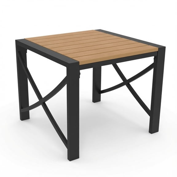 18.9 Inch Black Square Heavy Duty Metal Outdoor Patio End Table, Rust-Proof Powder Coated Iron Frame with Weatherproof HDPS Wood-Like Tabletop for Deck Garden Balcony Poolside