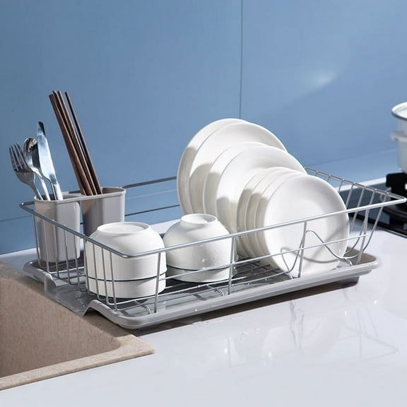 18.9" x 11.8" x 4.3" Dish Drying Rack Space-Saving for Kitchen Counter, Durable Dish Rack with Cutlery Holder for Dishes Knives Spoons Forks
