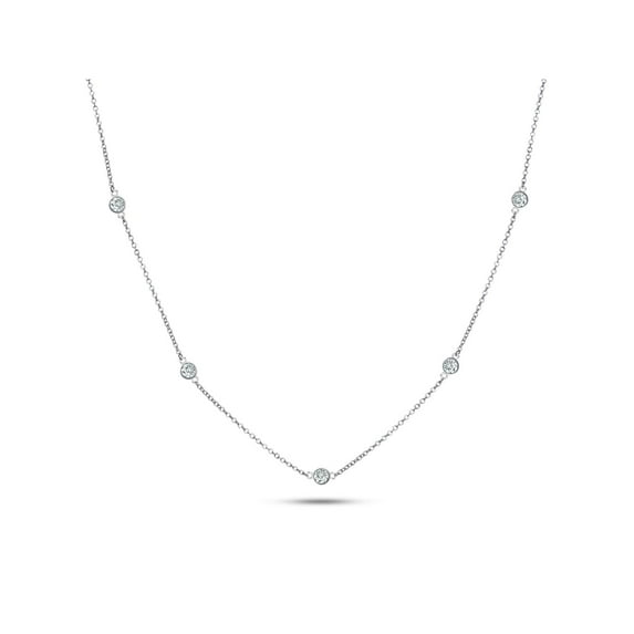 18" 925 Sterling Silver CZ By The Yard Round Cut Cubic Zirconia Chain Necklace