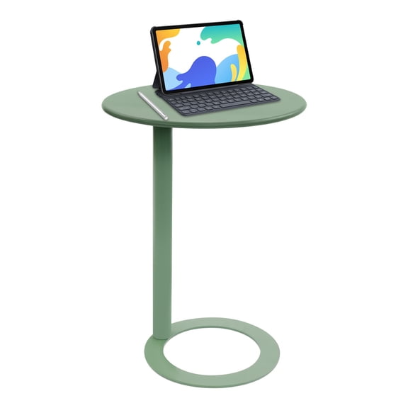 18.9in Green C-Shaped Iron Side Table, 66.14LBS Load Round Tabletop End Table for Living Room Bedroom Cafe