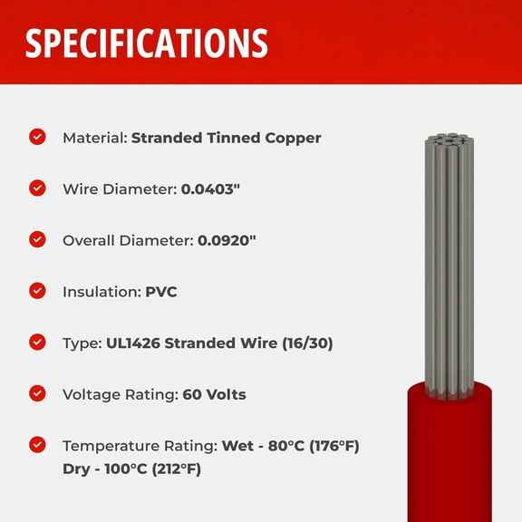18 AWG Gauge GPT Marine Stranded Hook Up Wire, 250 ft Length, Yellow, 0.0403" Diameter, UL1426, 60 Volts