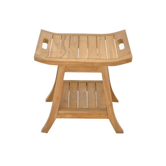 18" Adelaide Luxury Solid Teak Wood Shower Bench with Shelf