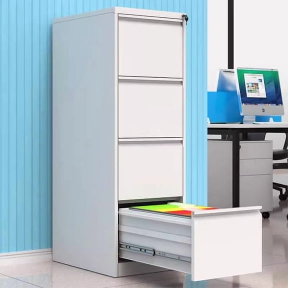 18" Anti-corrosion Minimalist Storage Display Cabinet, Modern Minimalist File Storage Organizer with Silent Drawer Slides, Office Filing Cabinet with Anti-tilt Structure for Office Workspace, White