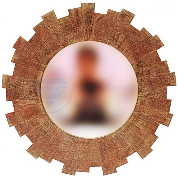 18" Antique Rustic Brown Modern Contemporary Wood Crafted Premium Wall Decorative Mirror | Antique Rustic Random Designed Finish Wall Mounted Mirror | Home Decor Gifts | Nagina International