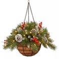 thumbnail image 1 of 18" Artificial Christmas Wreath Hanging Basket Flocked Decor With Mixed Decorations And White Led Lights Hanging Ornament,A, 1 of 5