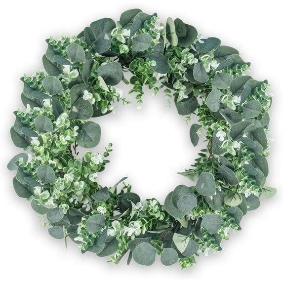 18” Artificial Eucalyptus Wreath, Full & Lifelike Greenery Wreath with Frosted Tips, Christmas Door Decoration, All-Season Farmhouse Wedding Wall & Outdoor Decor