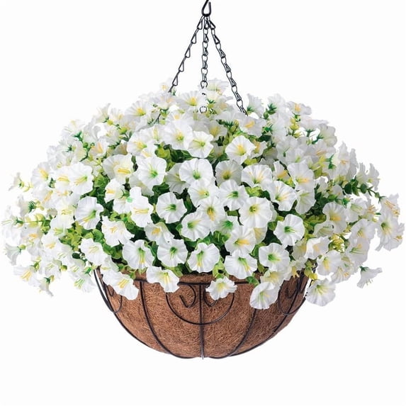18" Artificial Flower Hanging Home Decorations, Spring Hanging Flowers Plants Basket For Outdoor Outside Decor, Faux Flower Look Real For Porch Home Patio Garden Decoration