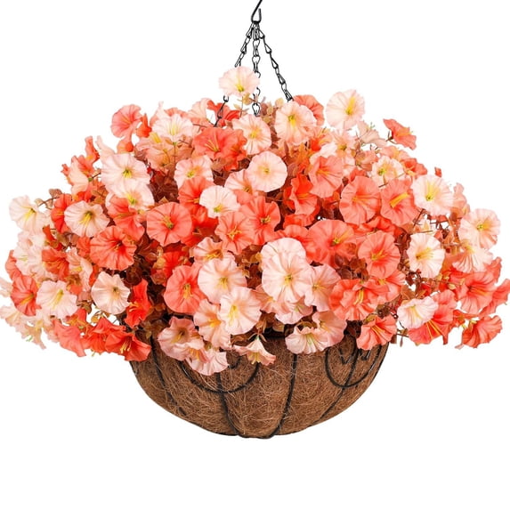 18" Artificial Flower Hanging Home Decorations, Spring Hanging Flowers Plants Basket For Outdoor Outside Decor, Faux Flower Look Real For Porch Home Patio Garden Decoration