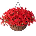 thumbnail image 1 of 18" Artificial Flower Hanging Home Decorations, Spring Hanging Flowers Plants Basket For Outdoor Outside Decor, Faux Flower Look Real For Porch Home Patio Garden Decoration, 1 of 17