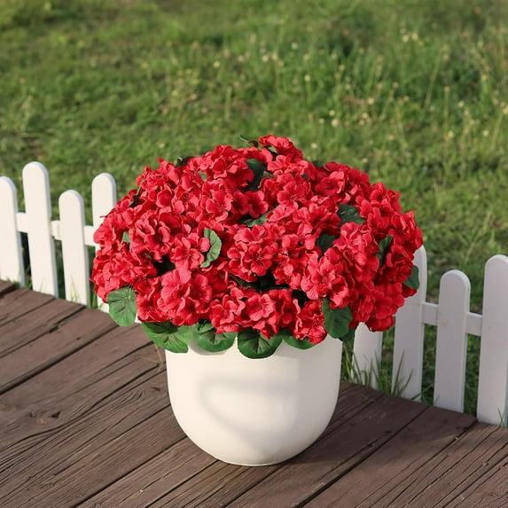 18 Inch Artificial Geranium Topiary Set of 2 - Red Silk Faux Flowers  Potted Plants for Outdoor Indoor Porch Garden Home Decor