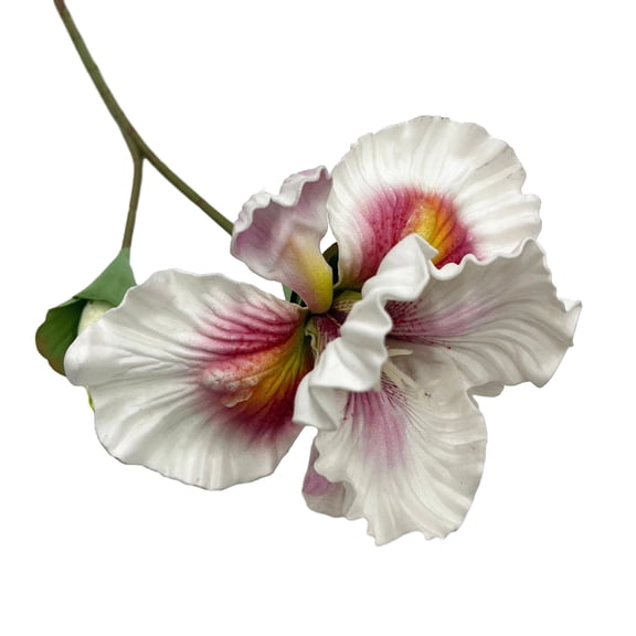 18" Artificial Iris Flower Real Touch Fake Bouquet with Flower Bud for Home Table Centerpiece Wedding Floral Arrangement,White