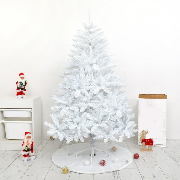 18 in Artificial White Tabletop Hinged Christmas Tree with Metal Stand - 130 Branch Tips Mini Christmas Tree for Xmas Party Supplies Home Indoor Decoration