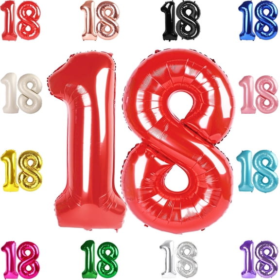 18 Balloon Number, Red Number 18th KKS1Birthday Balloons 40 Inch, 18 Years Old Red Birthday Decorations for Boys Girls, 18th Anniversary Decorations