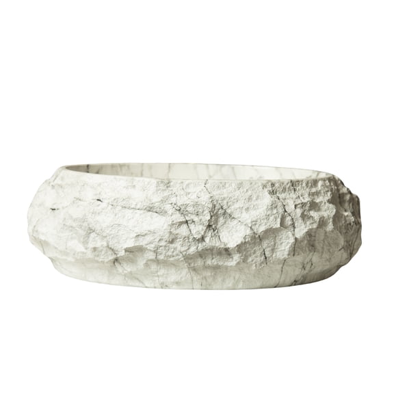 18'' Bathroom Sink, Irregular Oval Resin Vessel Basin with Stone Pattern, Artistic Style Sink, NO Faucet, Ivory