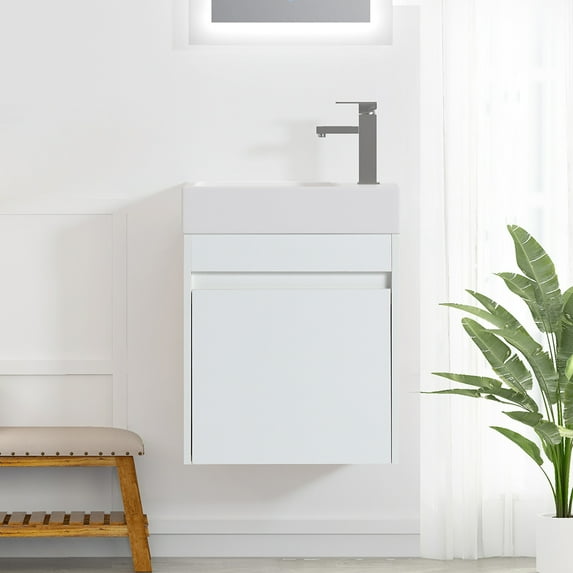 18" Bathroom Vanity with Sink, Modern Wall Mounted Cabinet with Soft Closing Door and Resin Sink, Space Saving Design, Bathroom Vanity Sink Combo, Bathroom Accessories for Small Space