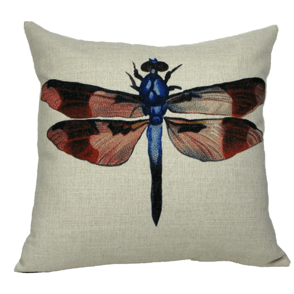 Crafted Creations 18" Beige and Blue Antique Dragonfly Contemporary Throw Pillow Cover
