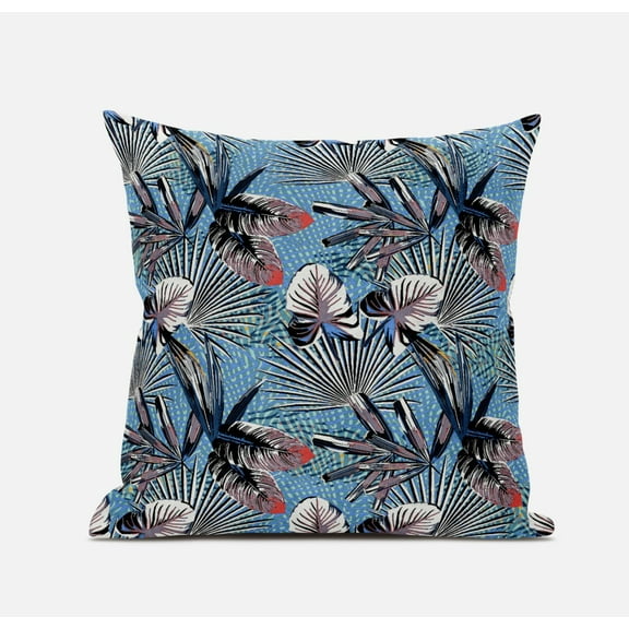 18â€ Black Blue Tropical Suede Throw Pillow