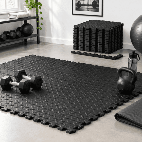 18 Black Eva Foam Puzzle Exercise Floor Tiles Set For Gym Use