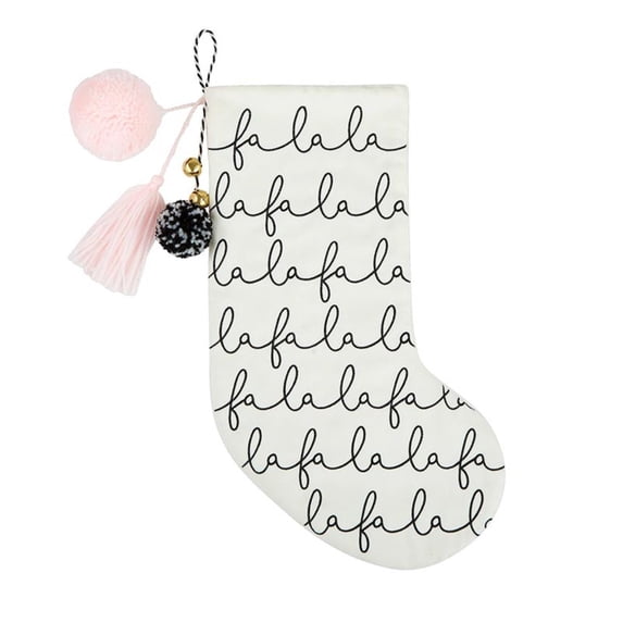 18" Black and White Holiday Christmas Stocking with Fa La La Design