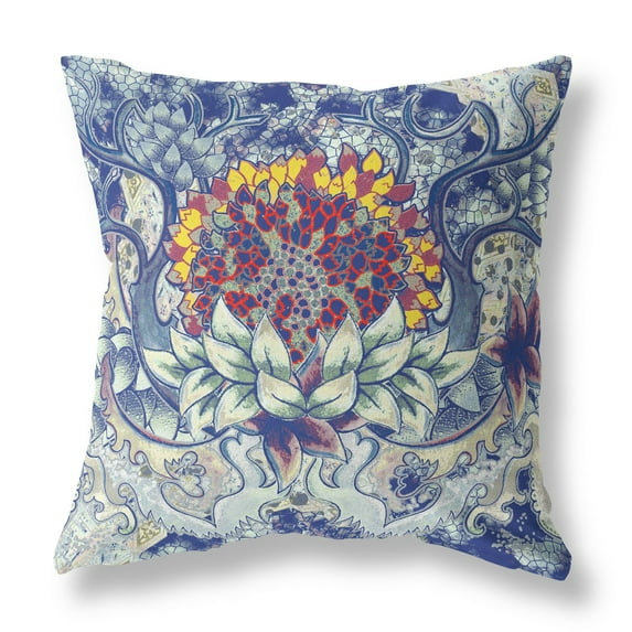 18†Blue Gray Flower Bloom Suede Throw Pillow