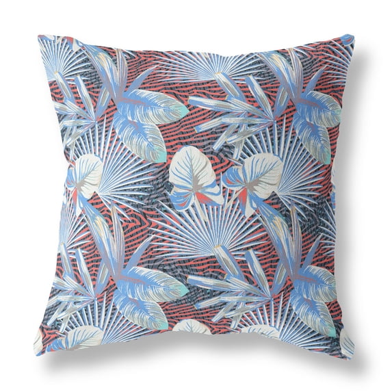20†Blue Red Tropical Indoor Outdoor Throw Pillow