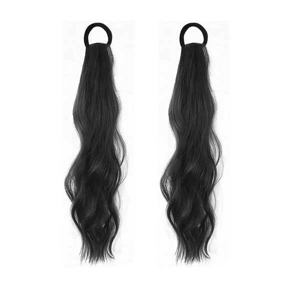 18 Body Wave Clip-in Ponytail Extension, Clips for Hair Extensions, Claw Clip Ponytail Extension with Hair Tie, Voluminous Wavy Curls Brown Black 2PCS