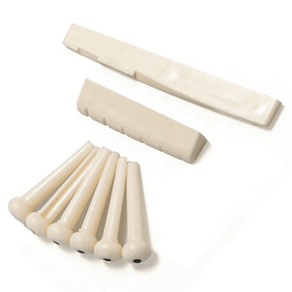 18 Bridge Pins + Saddle + Bridge Saddle Bone / Bone Acoustic Guitar White