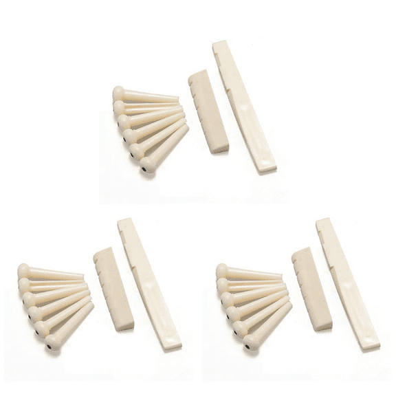 18 Bridge Pins + Saddle + Bridge Saddle Bone / Bone Acoustic Guitar White