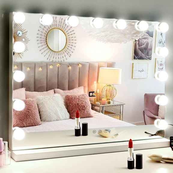 18 Bulbs Vanity Mirror, 3 Lighting Modes, Desk & Wall, Dimmable, Plug-in & USB, White
