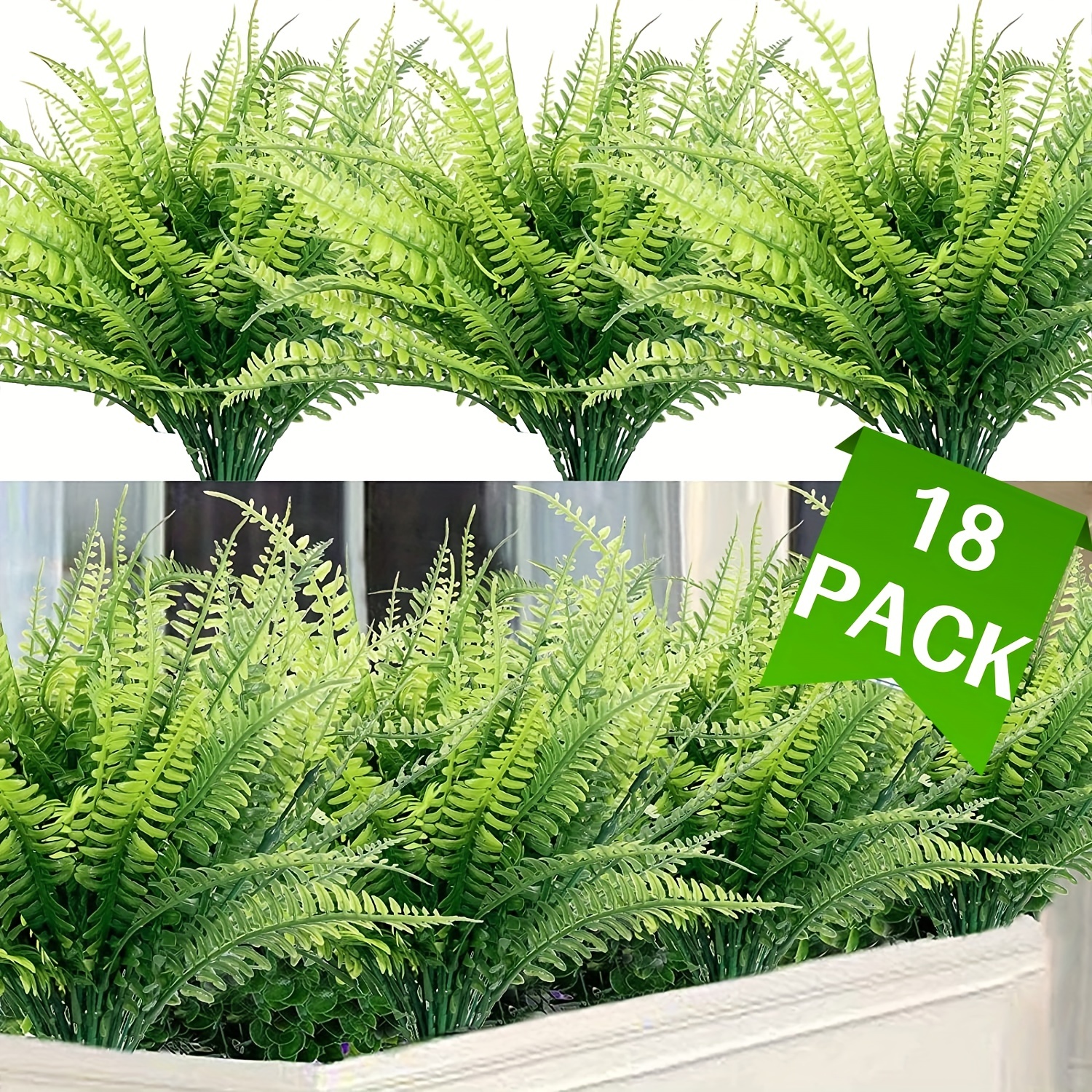 18 Bundles Artificial Boston Ferns UV Resistant Fake Plants for