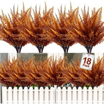 18 Bundles Artificial Fall Flowers Plants Fall Decorations, Fake Boston Fern Bush Outdoor UV Resistant Greenery Shrubs Faux Plants Indoor Home Garden Autumn Thanksgiving Decor(Brown Orange)