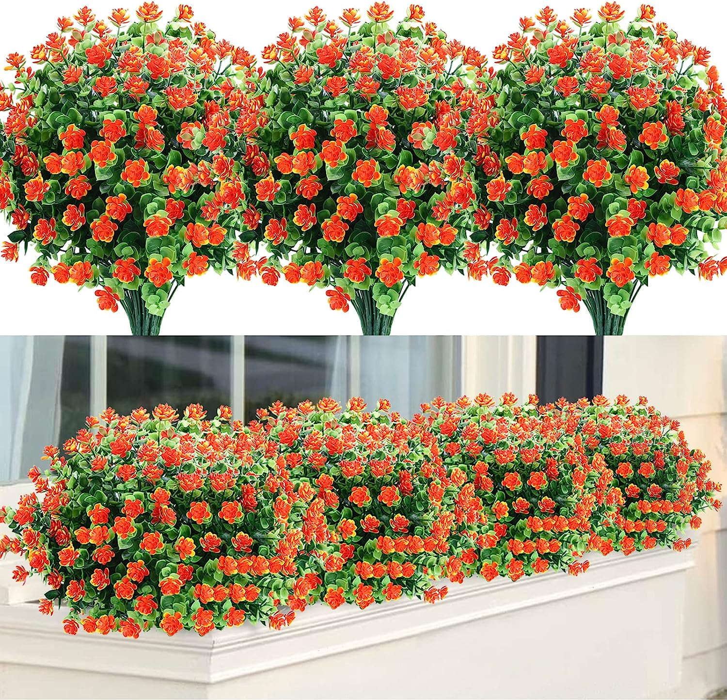 18 Bundles Artificial Outdoor Flowers, UV Resistant Fake Plastic
