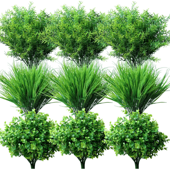 18 Bundles Artificial Plants Grass Indoor Outdoor UV Resistant Plastic Fake Bushes Plants Shrubs Greenery Flowers Arrangement