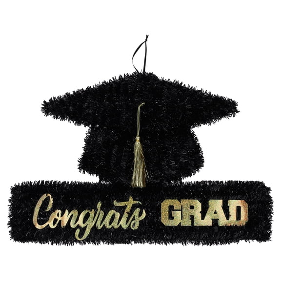 Congrats Grad Hanging Tinsel Decoration, Black and Gold, Graduation by Way To Celebrate