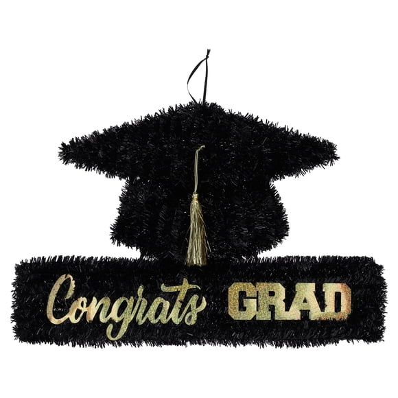 Congrats Grad Hanging Tinsel Decoration, Black and Gold, Graduation by Way To Celebrate