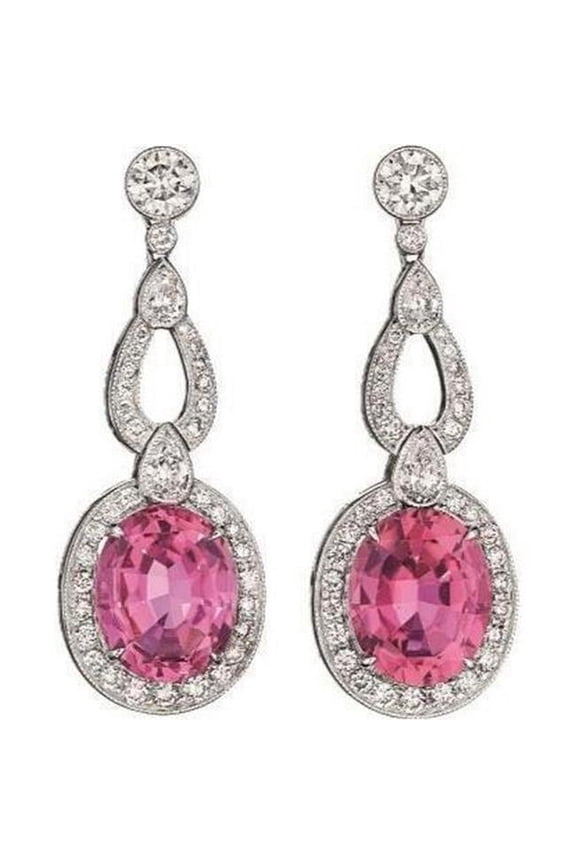 18 CT Tourmaline & Diamond Dangle Earring, 14K Solid White Gold