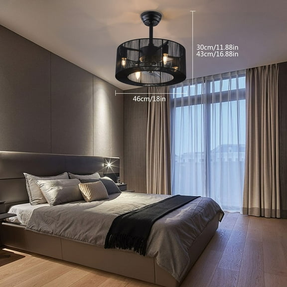 18" Cage Ceiling Fan with Light and Remote LED Farmhouse Rustic Chandelier Lamp