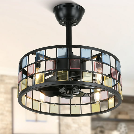 18" Caged Ceiling Fan with Light Remote Control Reversible Blades 3 Speeds Modern Indoor Lighting Fixture